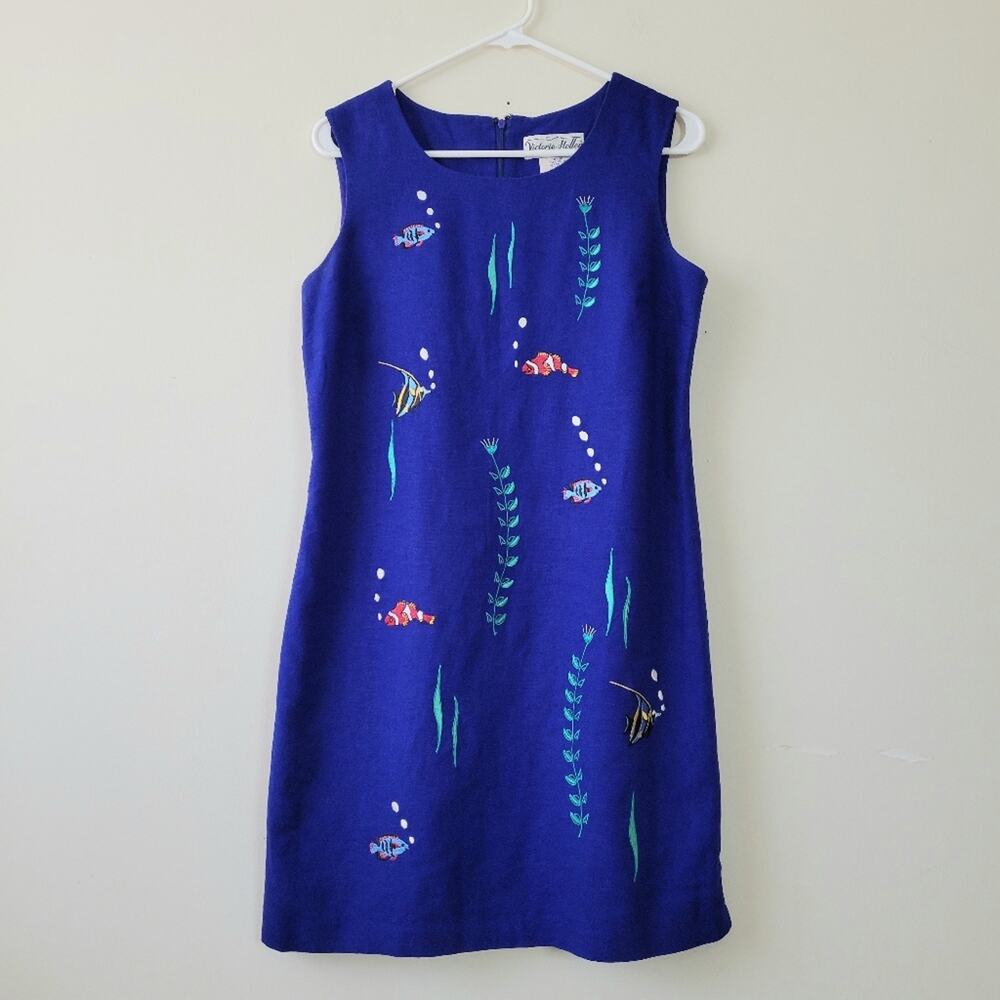 Vintage Victoria Holley Ocean Themed Novelty Sheath Linen Dress